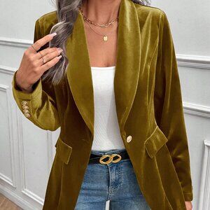 Yellow Elegant Women's Velvet Blazer